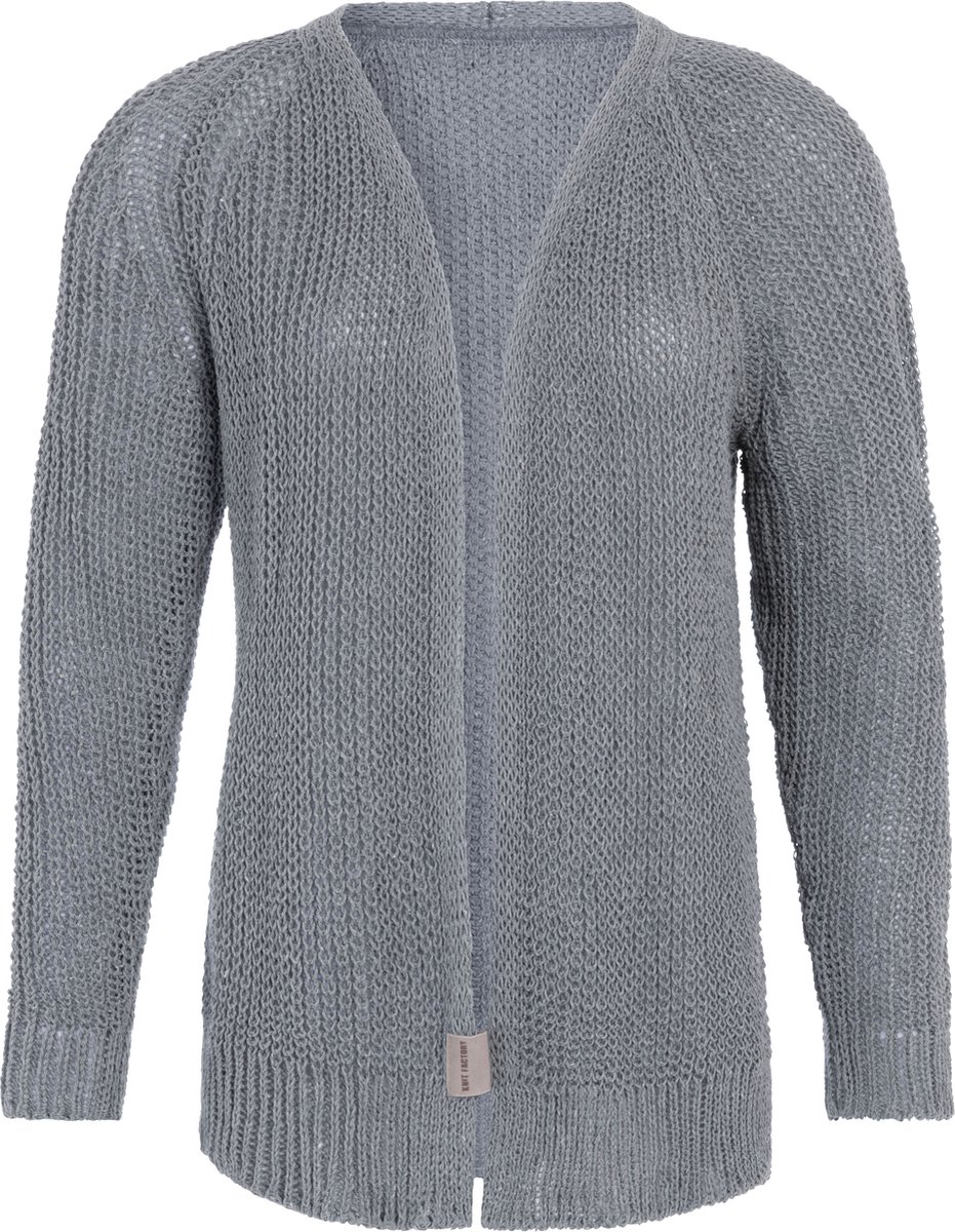 Knit Factory Daisy Kort Gebreid Dames Vest - Lente & zomer vest - Lichtgrijs damesvest reikend tot de heup - Dames cardigan gemaakt uit 80% Gerecycled katoen - Duurzaam & Milieuvriendelijk - Licht Grijs - 40/42