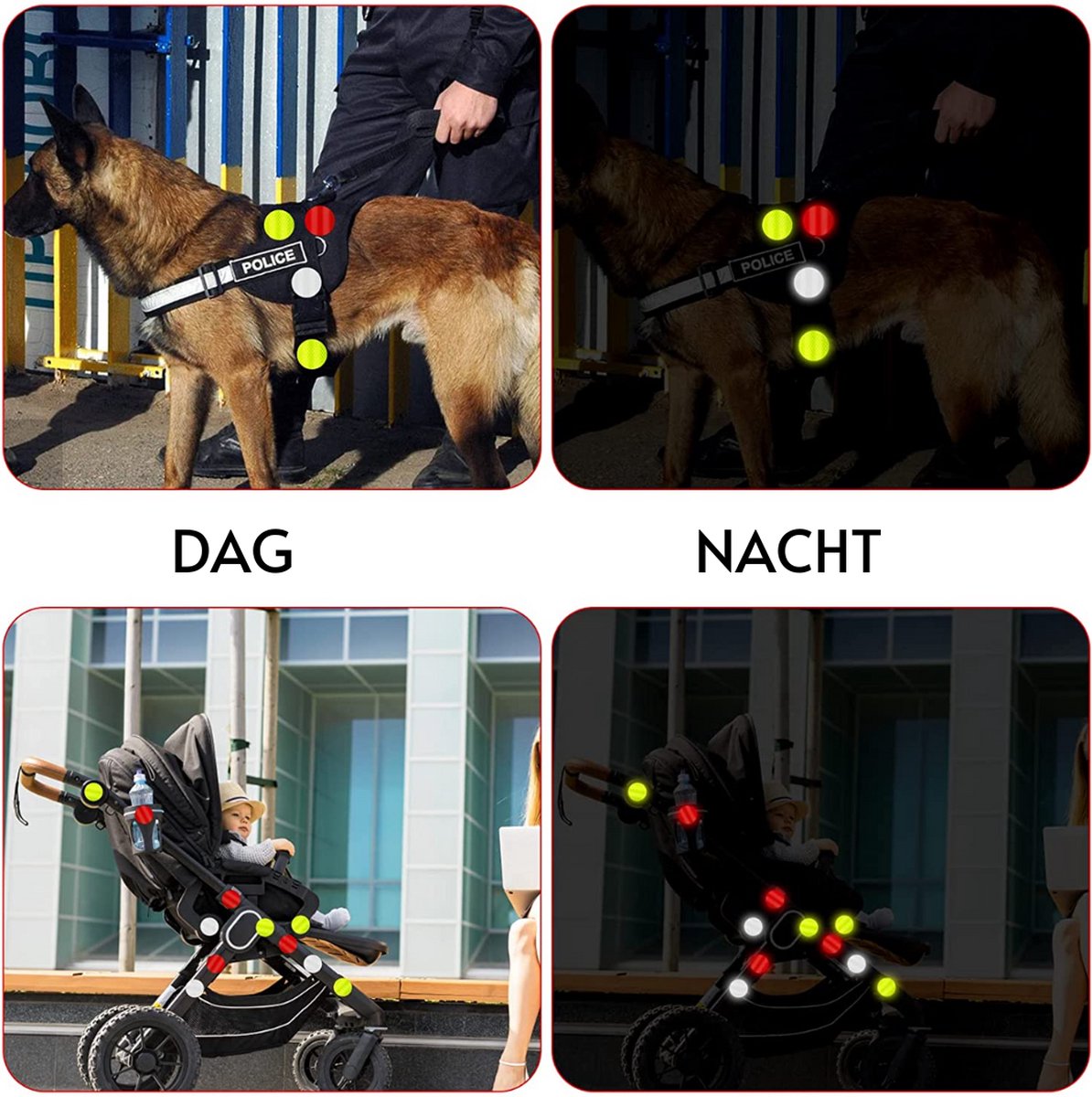 Reflecterende Veiligheids stickers rood - Reflectie tape voor in het verkeer - Maak wandelwagens, koffers, buggy's, skelters, helms, fietsen etc goed zichtbaar in het donker. — afbeelding 4