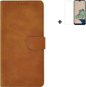 Nokia G22 Hoesje - Bookcase - Nokia G22 Hoesje - Pu Leder Wallet Book Case Cognac Bruin Cover + Screenprotector