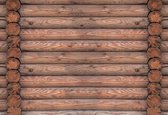 Fotobehang Log Wood Wall | XL - 208cm x 146cm | 130g/m2 Vlies