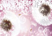 Fotobehang Dandelion Abstract Pink | XL - 208cm x 146cm | 130g/m2 Vlies