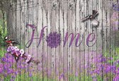 Fotobehang Home Flowers Birds Wood Purple | XL - 208cm x 146cm | 130g/m2 Vlies