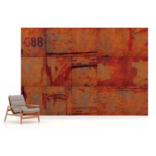 Papier peint Texture de mur en métal rouille orange | PORTE - 211cm x 90cm | Polaire 130g / m2