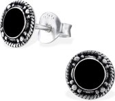 Aramat jewels ® - 925 sterling zilveren oorbellen antiek look rond zwart