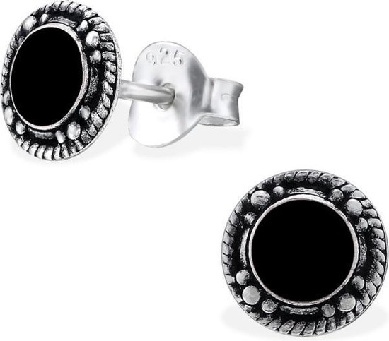 Aramat jewels ® - 925 sterling zilveren oorbellen antiek look rond zwart |  bol.com