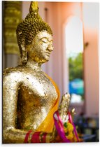 Dibond - Zijaanzicht van Goudkleurige Boeddha - 40x60 cm Foto op Aluminium (Met Ophangsysteem)