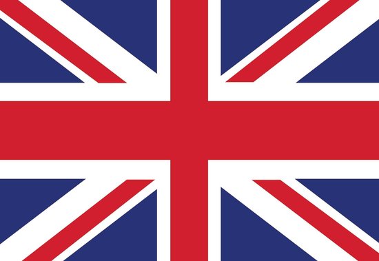 Le drapeau de l'Union Jack en rouge, blanc et bleu.