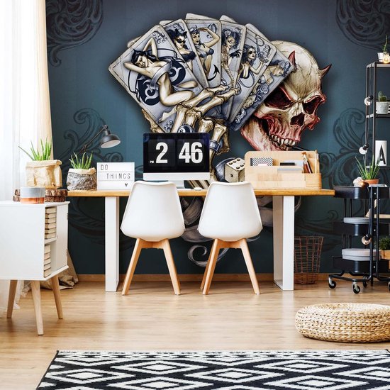 Papier peint Skull Dice Cards | PORTE - 211cm x 90cm | Polaire 130g / m2