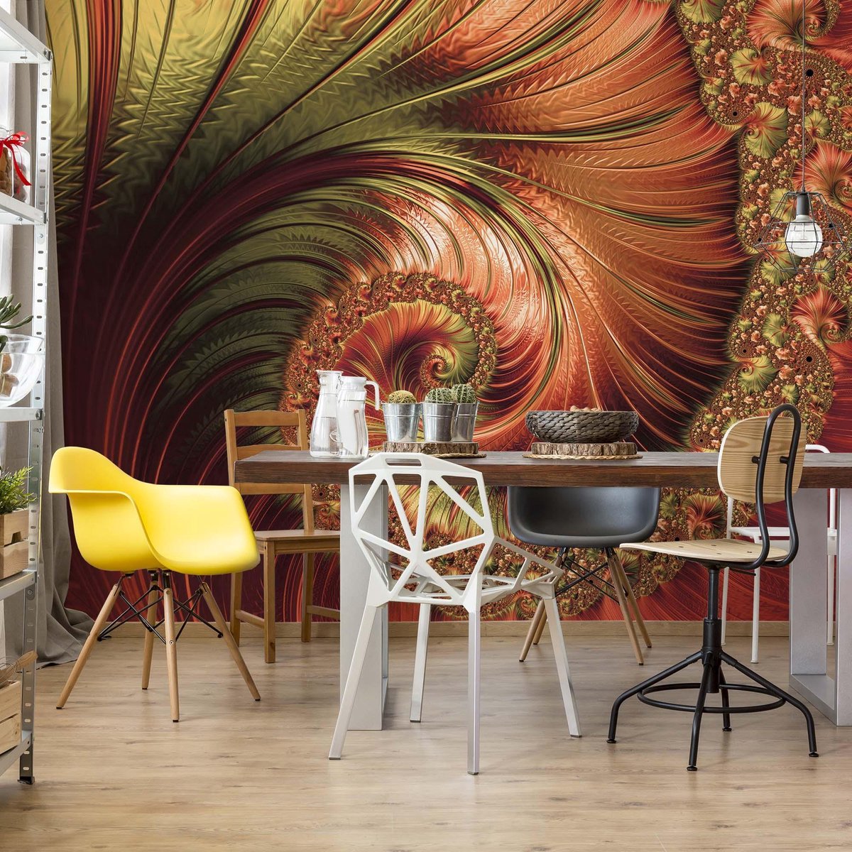 Fotobehang - Vlies Behang - Rode Veren Tornado - Abstract - Kunst - 416 x 290 cm