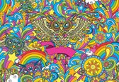 Fotobehang Colorful Owls Stars Rainbow Flowers | XXL - 312cm x 219cm | 130g/m2 Vlies