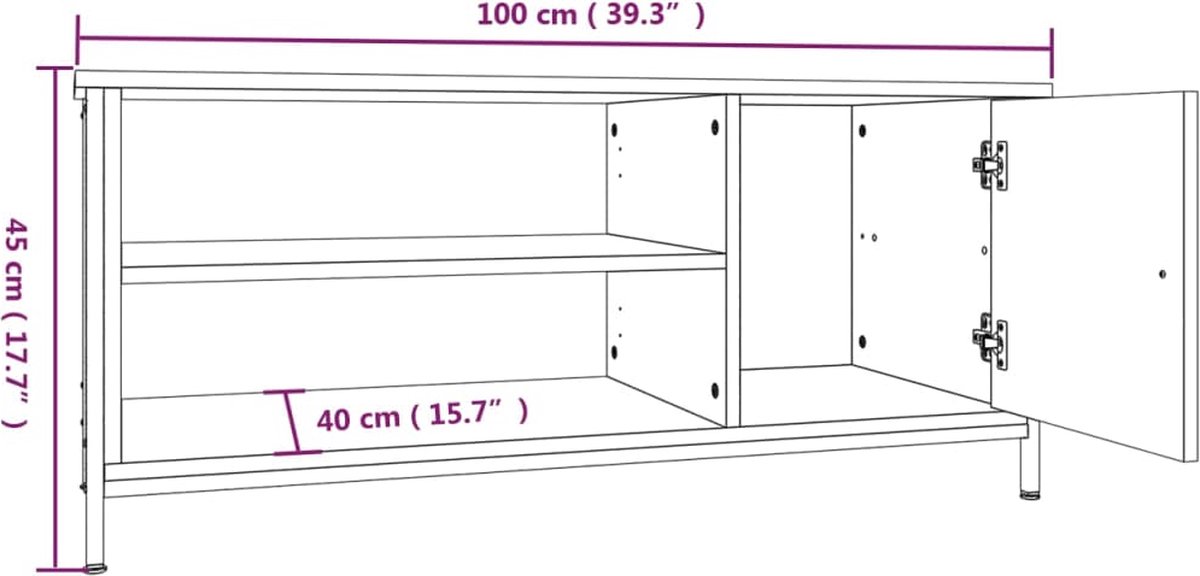 vidaXL Tv-meubel - 100x40x45 - cm - bewerkt - hout - sonoma - eikenkleurig sonoma eiken