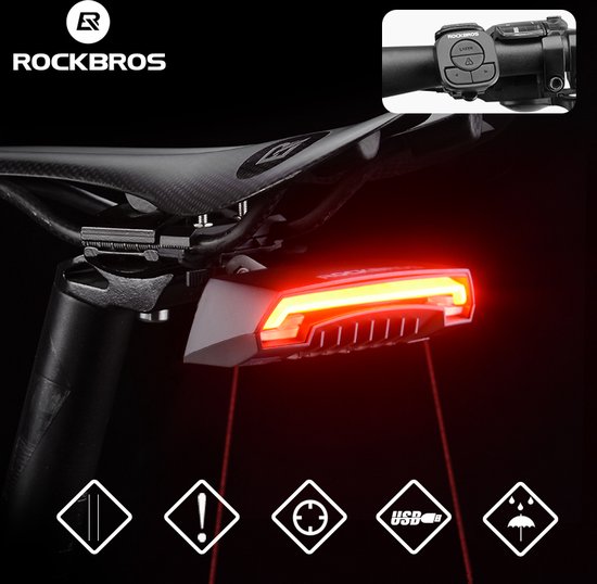 Oplaadbare Draadloze Rockbros Smart Fiets Licht Automatische Rem Gevoelige Licht IPx6 Waterdichte Led Oplaad Fiets Achterlicht Fiets Wielrennen Achterlicht Accessoires