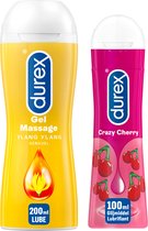 Durex - 2 Glijmiddelen Waterbasis - Play Massage 2/1 Sensitive 200ML - Crazy Cherry 100ML