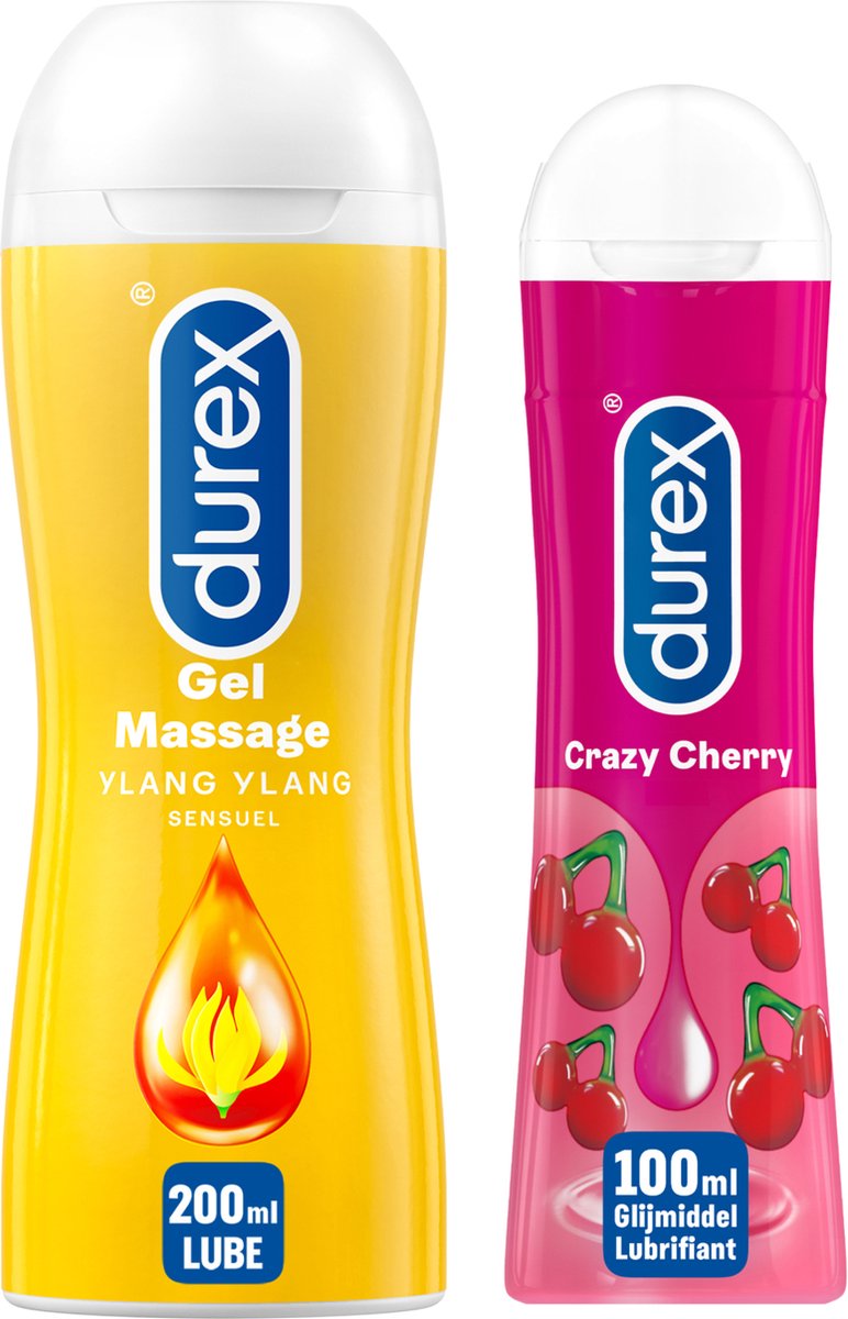 Goedkoopste Durex - 2 Glijmiddelen Waterbasis - Play Massage 2/1 Sensitive 200ML - Crazy Cherry 100ML