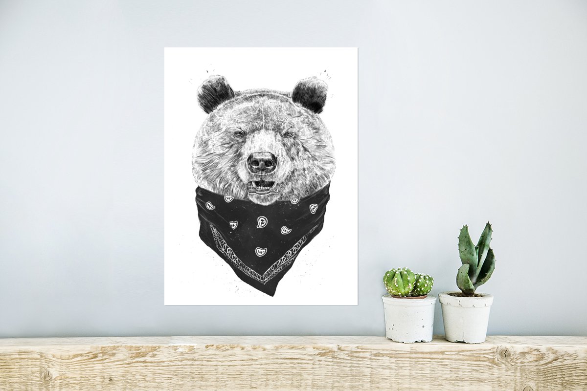 Poster Beer - Doek - Dieren - Wit - 30x40 cm