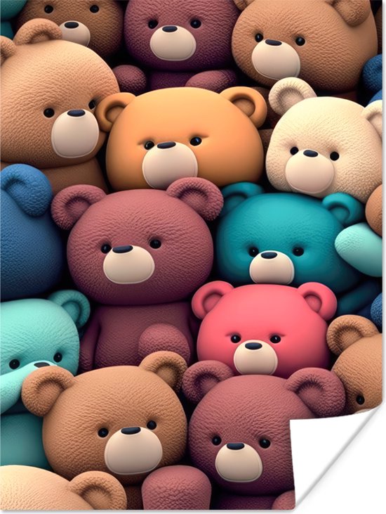 Poster Ours en peluche - Peluche - Blauw - Bleu - Marron - Enfant - 120x160 cm XXL
