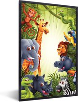 Fotolijst incl. Poster - Jungle - Jongens - Meiden - Baby - Olifant - Leeuw - Giraf - 60x90 cm - Posterlijst