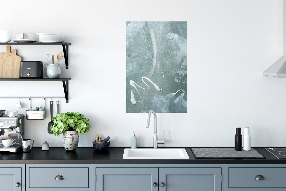 Poster Groen - Wit - Verf - Schilderen - 40x60 cm