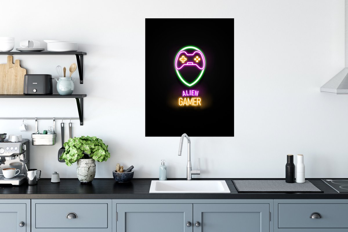Game Poster - Gaming - Quotes - Neon - Alien gamer - Controller - 60x80 cm