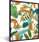 Fotolijst incl. Poster - Jungle - Luipaard - Planten - Patroon - Meiden - Jongens - 30x40 cm - Posterlijst