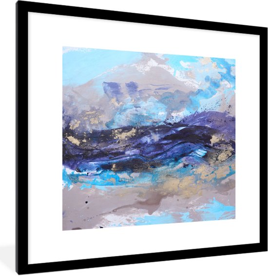 Fotolijst incl. Poster - Abstract - Grijs - Blauw - Verf - 40x40 cm - Posterlijst