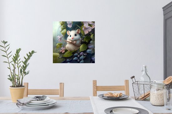Muurstickers - Sticker Folie - Muis - Bos - Bloemen - Illustratie - Bosdieren - 50x50 cm - Plakfolie - Muurstickers Kinderkamer - Zelfklevend Behang - Zelfklevend behangpapier - Stickerfolie