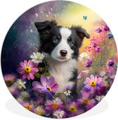 WallCircle - Cercle mural ⌀ 90 - Chien - Fleurs - Nature - Puppy - Border Collie - Tableaux ronds salon - Plaque murale ronde - Cercle de Décoration murale - Décoration de chambre intérieur - Cercle mural de Décoration murale - Accessoires de maison
