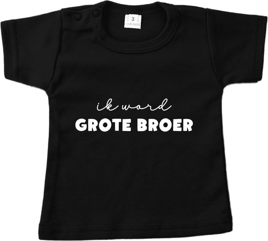 Baby t-shirt korte mouw - Ik word grote broer - Zwart - Maat 80 - Zwanger - Geboorte - Big Brother - Aankondiging - Zwangerschapsaankondiging - Peuter - Dreumes