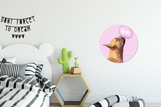WallCircle - Wall Circle - Wall Circle Indoor - Chien - Animaux - Chewing Gum - Rose - 30x30 cm - Décoration murale - Peintures Ronds