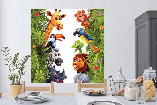 Muurstickers - Sticker Folie - Jungle - Dieren - Jongens - Meisjes - Giraf - Olifant - Kids - 120x120 cm - Plakfolie - Muurstickers Kinderkamer - Zelfklevend Behang XXL - Zelfklevend behangpapier - Stickerfolie
