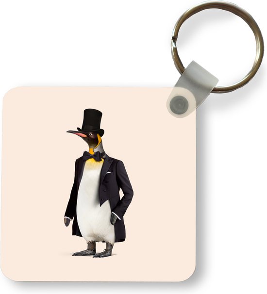 Sleutelhanger - Uitdeelcadeautjes - Pinguïn - Dier - Hoed - Colbert - Zwart - Plastic
