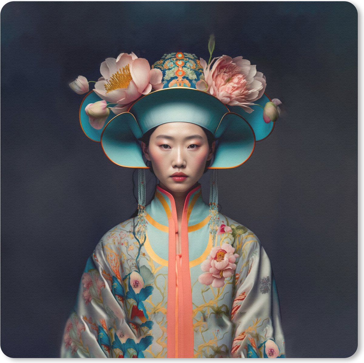 Muismat 30x30 cm - Mousepad Vrouwen - Asian - Portret - Kleding - Bloemen - Muismatten