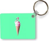 Sleutelhanger - IJshoorntjes - IJs - Flamingo - Roze - Groen - Uitdeelcadeautjes - Plastic