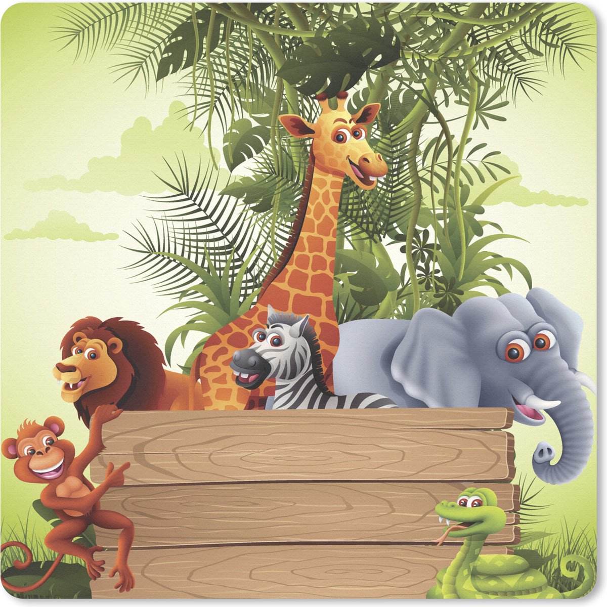 Muismat 20x20 cm - Mousepad Jungle dieren - Natuur - Planken - Kinderen - Giraffe - Muismatten