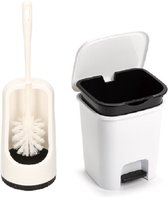 PlasticForte Accessoires de salle de bain / toilette - brosse de toilette et poubelle à pédale 7,5L - blanc - plastique