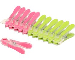 PlasticForte Wasknijpers -12x - groen/roze - kunststof /metaal - 8 cm - was ophangen