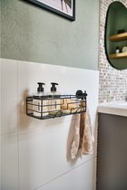 Support de douche/support de salle de bain Zeller avec crochets - métal - noir - 28 x 14 cm