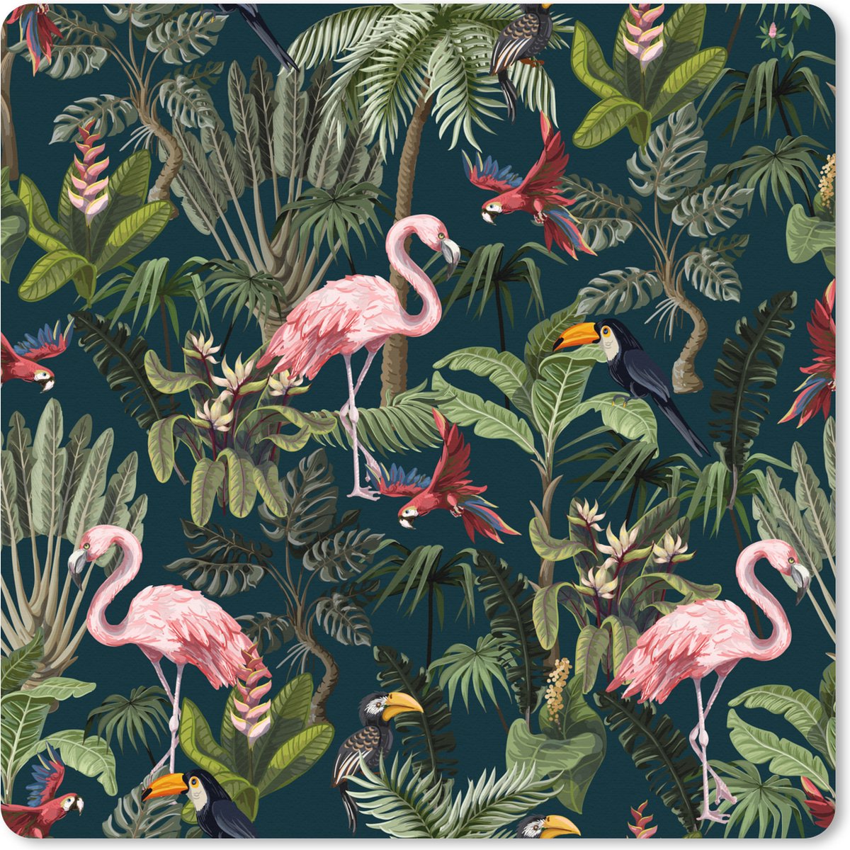Muismat XXL 40x40 cm - Bureau onderlegger - Bureau mat Jungledieren - Patroon - Kinderen - Flamingo - Papegaai - Kids - Bureaumat - Gaming mousepad xl - Bureaulegger groot - Computer deskmat
