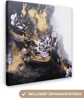 Canvas Schilderij Abstract - Zwart - Grijs - Verf - 20x20 cm - Wanddecoratie