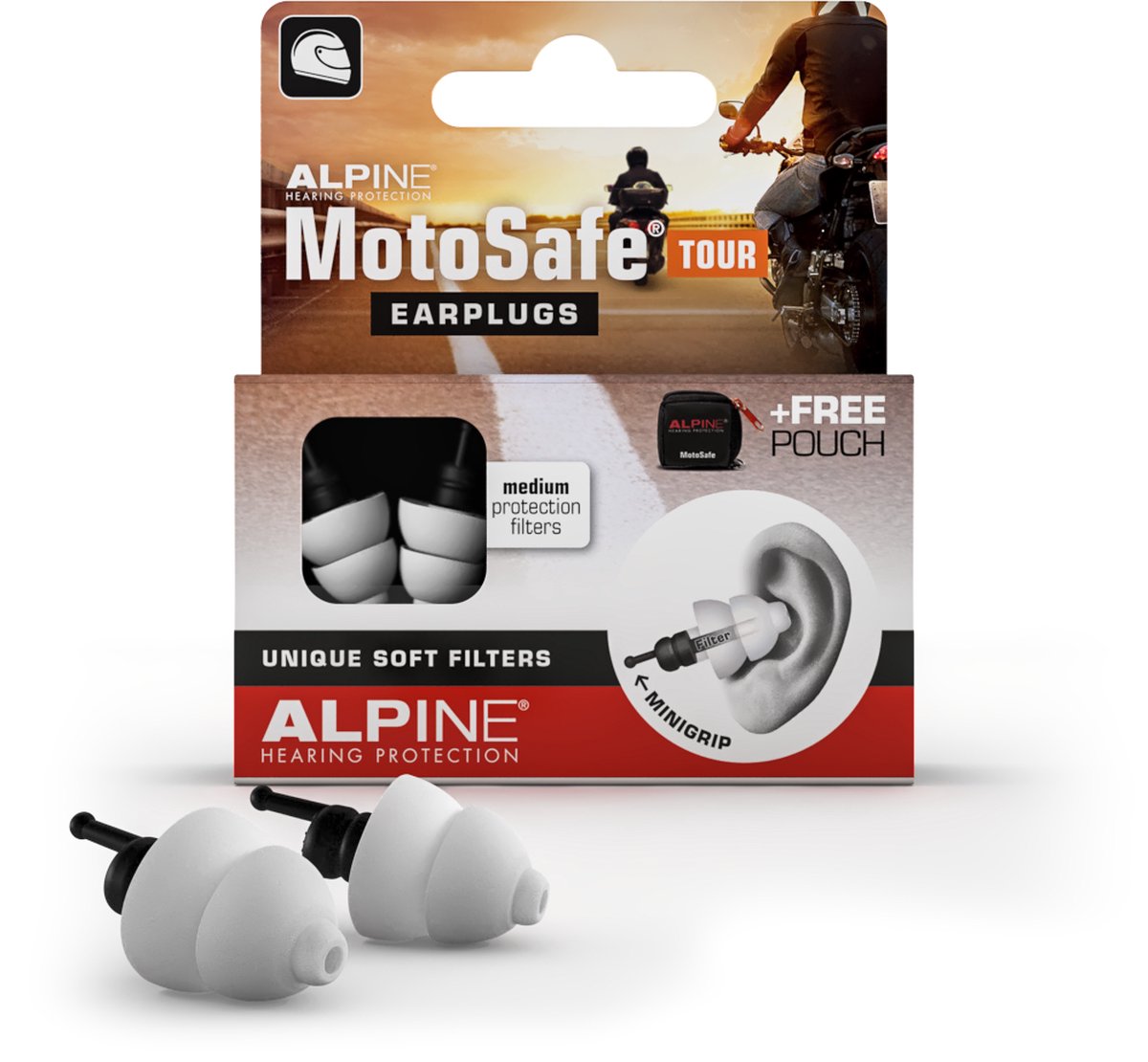 Alpine MotoSafe Tour - Motor oordoppen - Voorkomt gehoorschade tijdens het motorrijden - 17dB - Oordopjes tegen windruis - Premium Gehoorbescherming - Zwart - 1 paar - Alpine Hearing protection