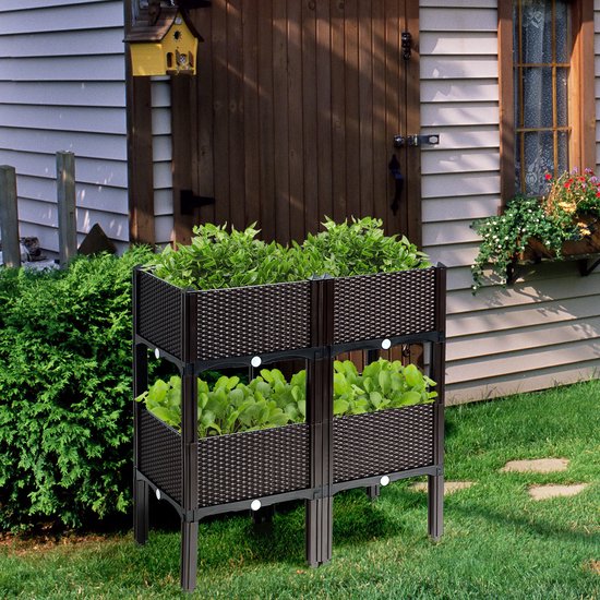 Lits Surélevés Extérieurs 2 Pcs Noir 70x70x70 cm Bois de Pin Massif Jardinières Balcon sur Pieds