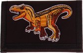 Klittenbandportemonnee Zwart 12x9cm - Applicatie dinosaurus T-Rex oranje/bruin 10x6cm