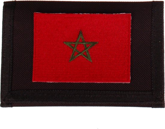 Klittenbandportemonnee Zwart 12x9cm - Applicatie 8x6cm vlag Marokkaans