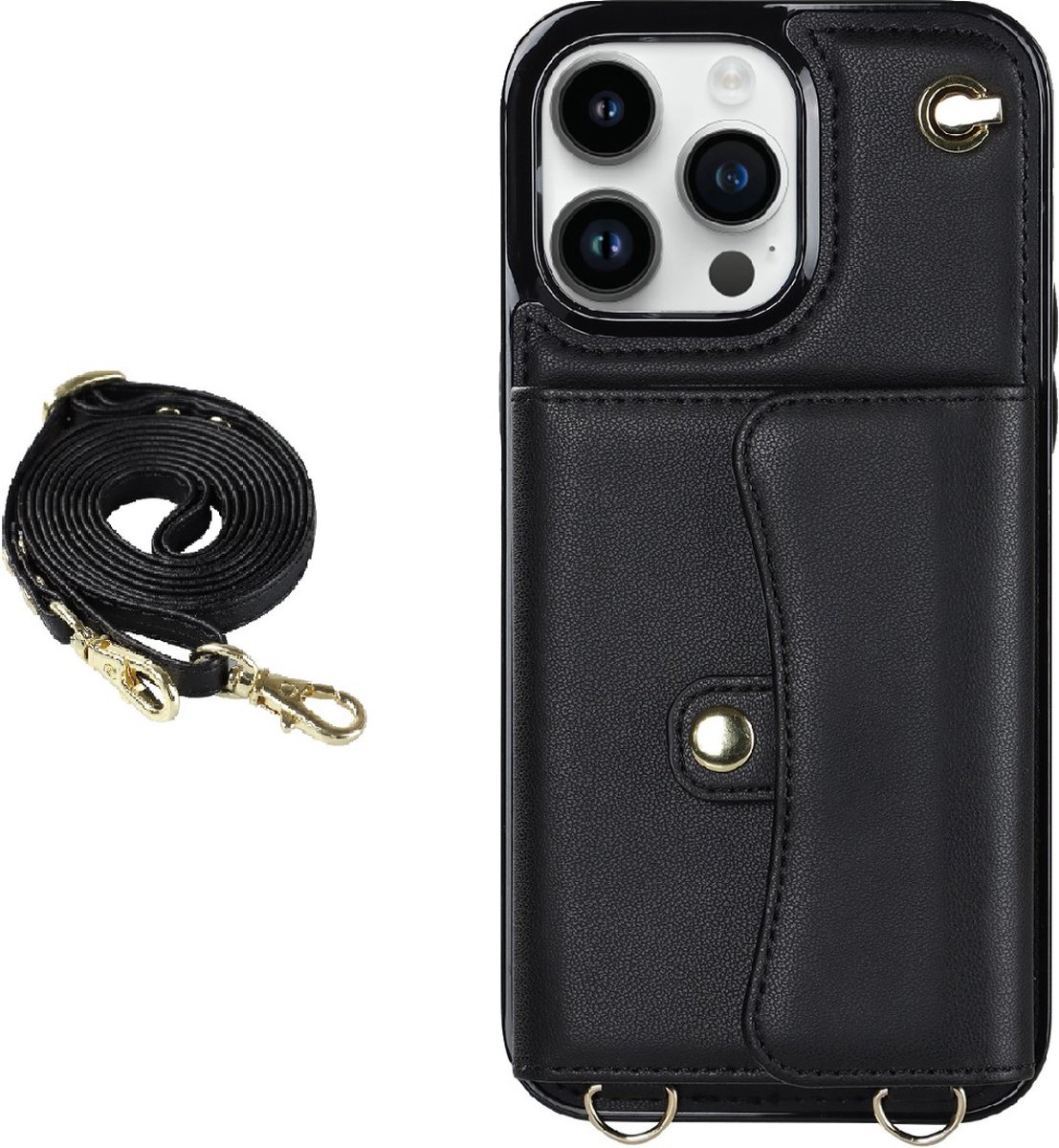Hoesje geschikt voor iPhone 8 - Backcover - Koord - Pasjeshouder - Portemonnee - Kunstleer - Zwart