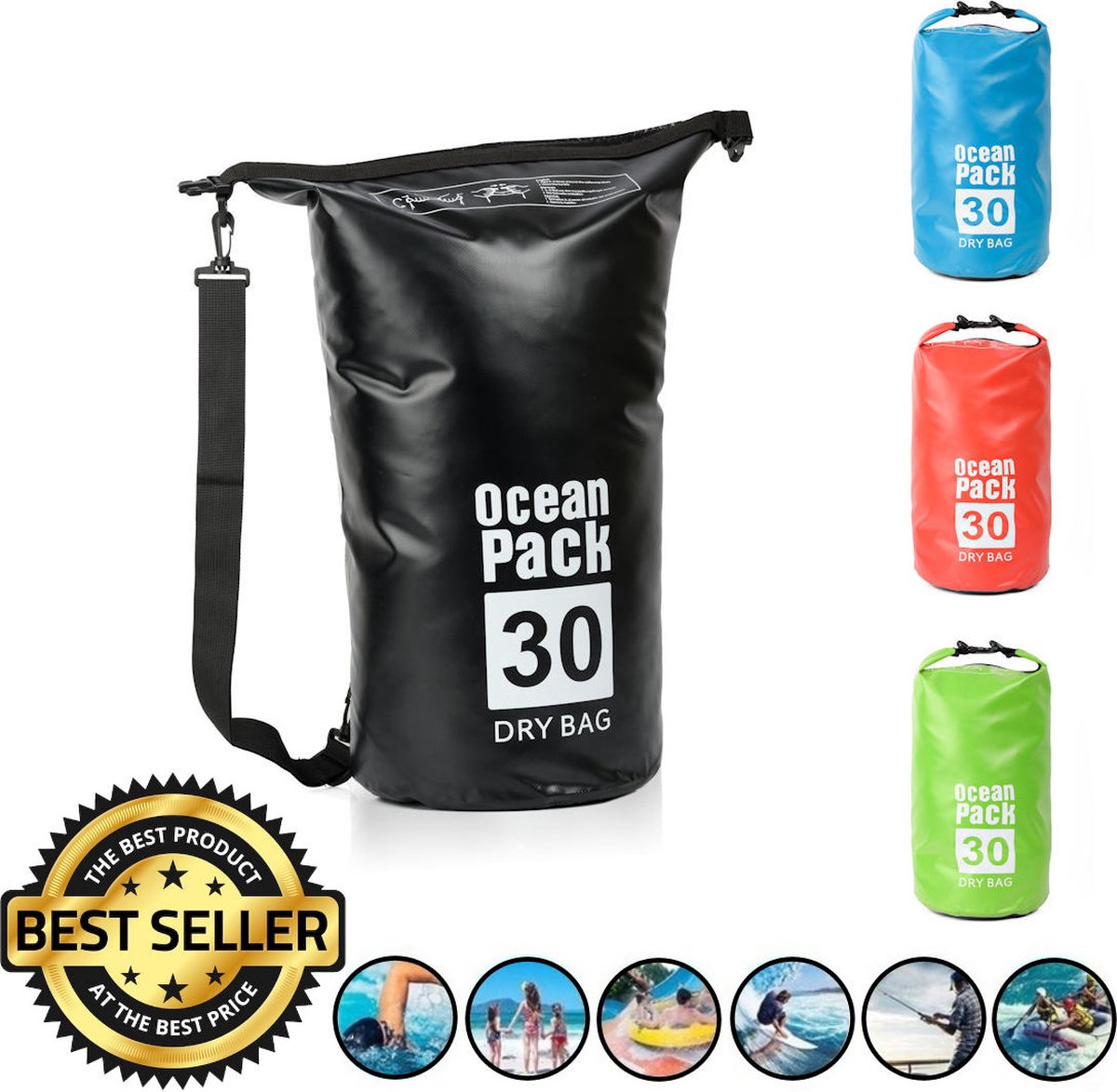Decopatent® Waterdichte Tas - Dry bag - 30L - Ocean Pack - Dry Sack - Survival Outdoor Rugzak - Drybags - Boottas - Zeiltas -Zwart