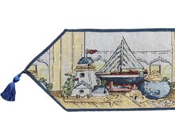 Tafelloper - Gobelinstof - Maritiem - Zeilboot - Loper 180 x 33 cm