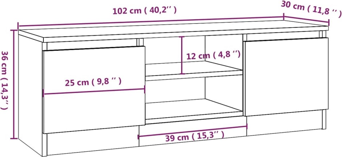 vidaXL - Tv-meubel - met - deur - 102x30x36 - cm - gerookt - eikenkleurig