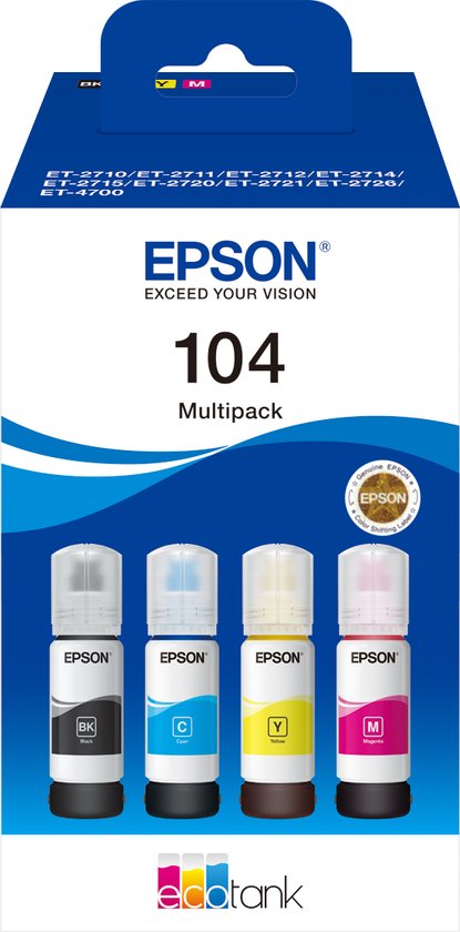 104 Encre Multipack Compatible pour Epson Bouteille 104XL d'encre pour Epson  ET-2710 ET-2711 ET-2712 ET-2714 ET-2715 ET-2720 ET-2726 ET-4700 ET-2710  Unlimited ET-4700 Unlimited : : Informatique