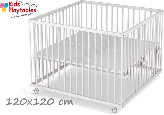 SÄMANN® Parc Bébé Premium 120x120 Wit avec fond réglable en hauteur, Parc  à bébé