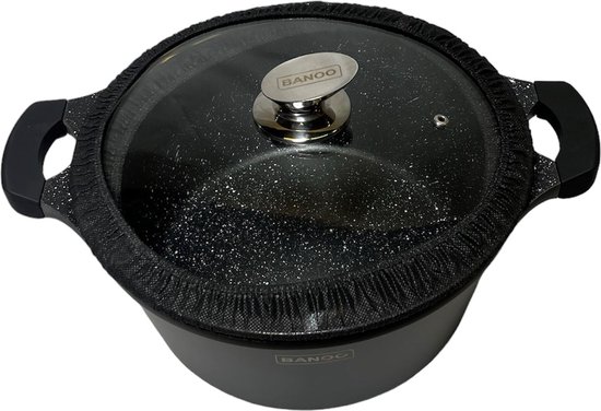 Relaxdays Braadpan 28 Cm Met Glazen Deksel - Aluminium Anti-Aanbak Inductiepan, Zwart/Naturel